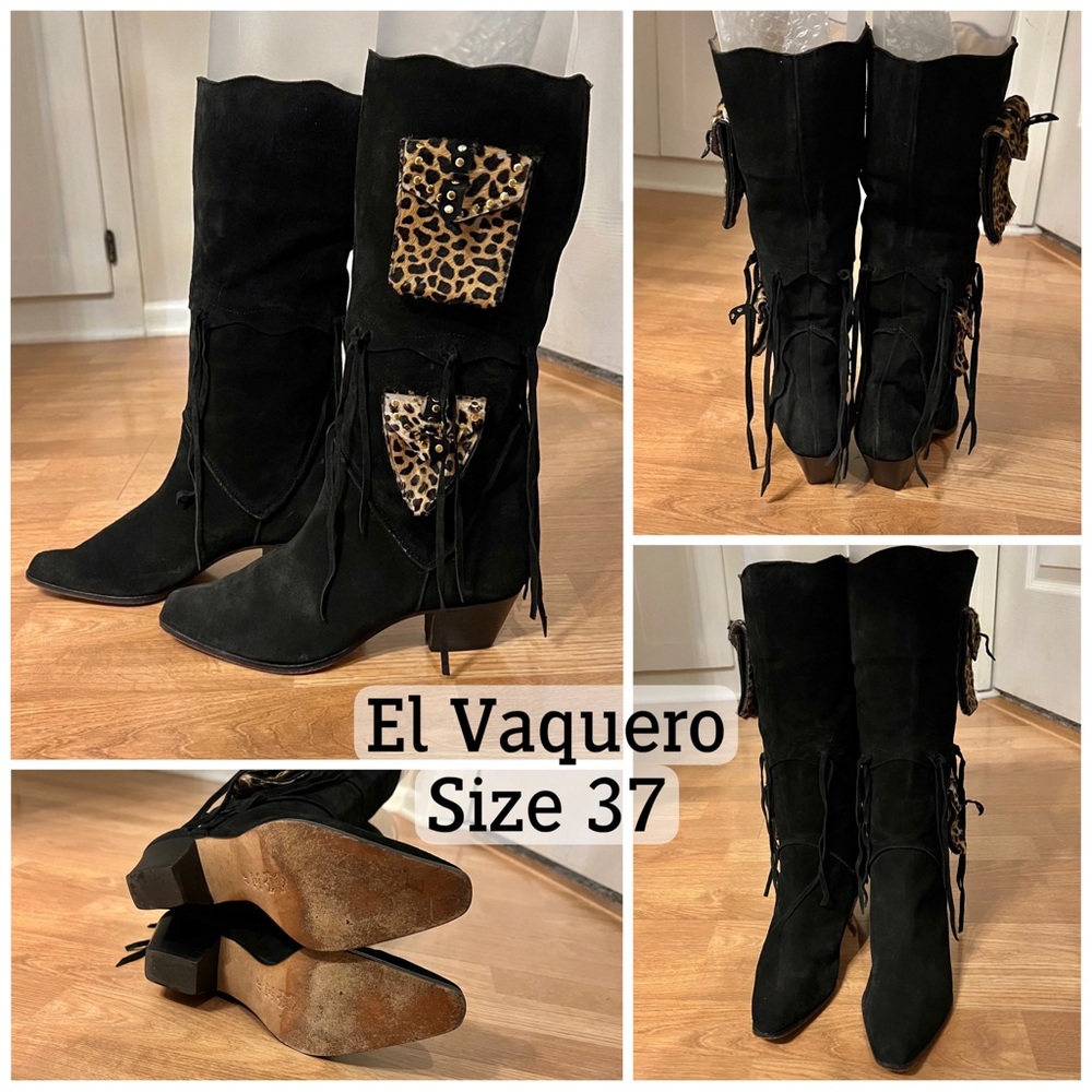 🐆Vintage GUC El Vaquero fringe boots with pockets